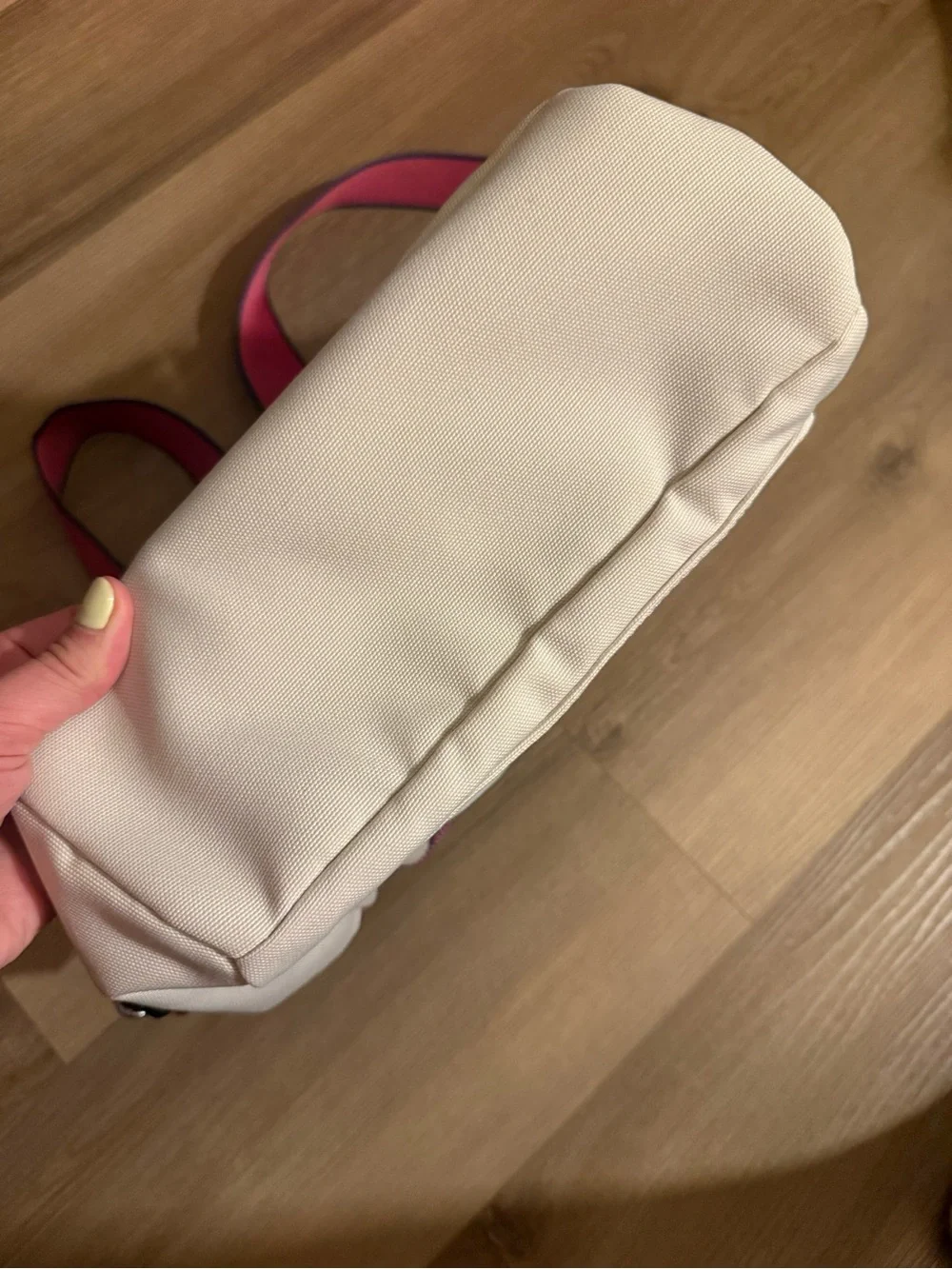Kipling Cream Kids Backpack with Purple Trim and Blue Charm